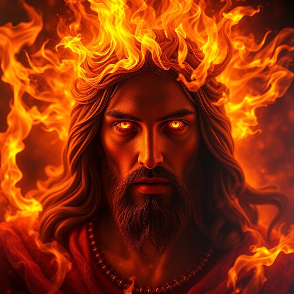 Jesus Christ as a Blazing Inferno with Fiery Eyes