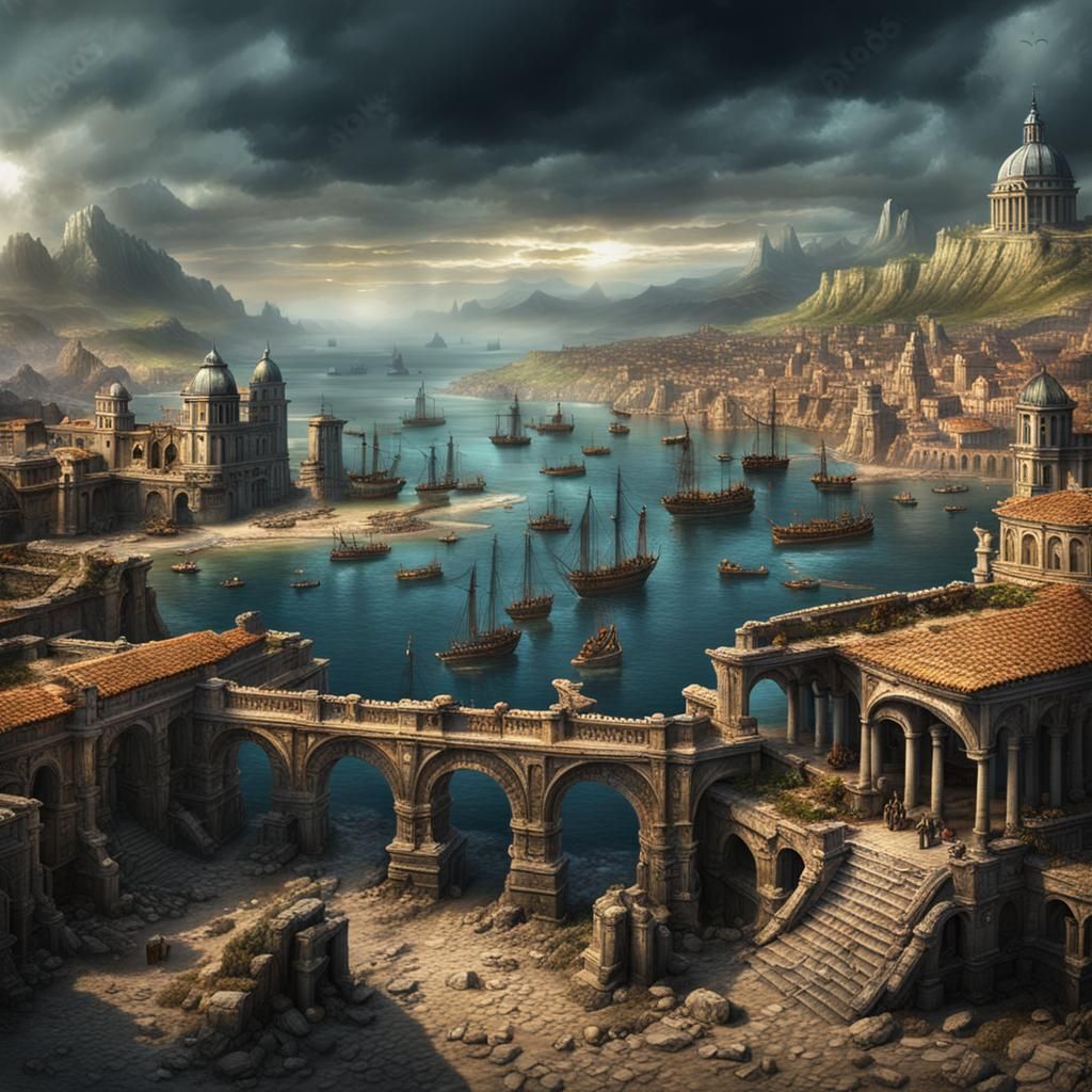 Dark Fantasy Roman Port City by the Sea