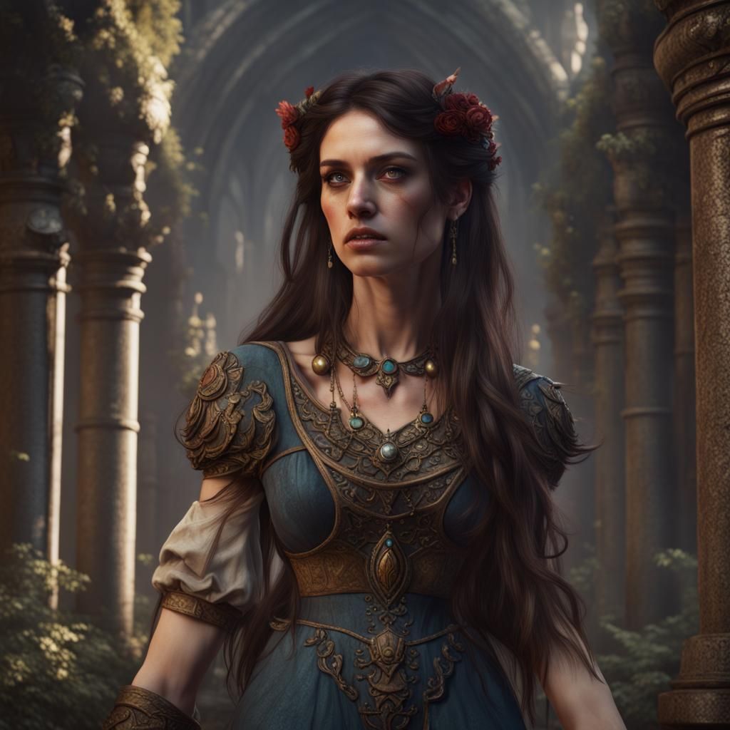 Fantastical Matte Painting: Sad-Eyed Brunette in Lowlands