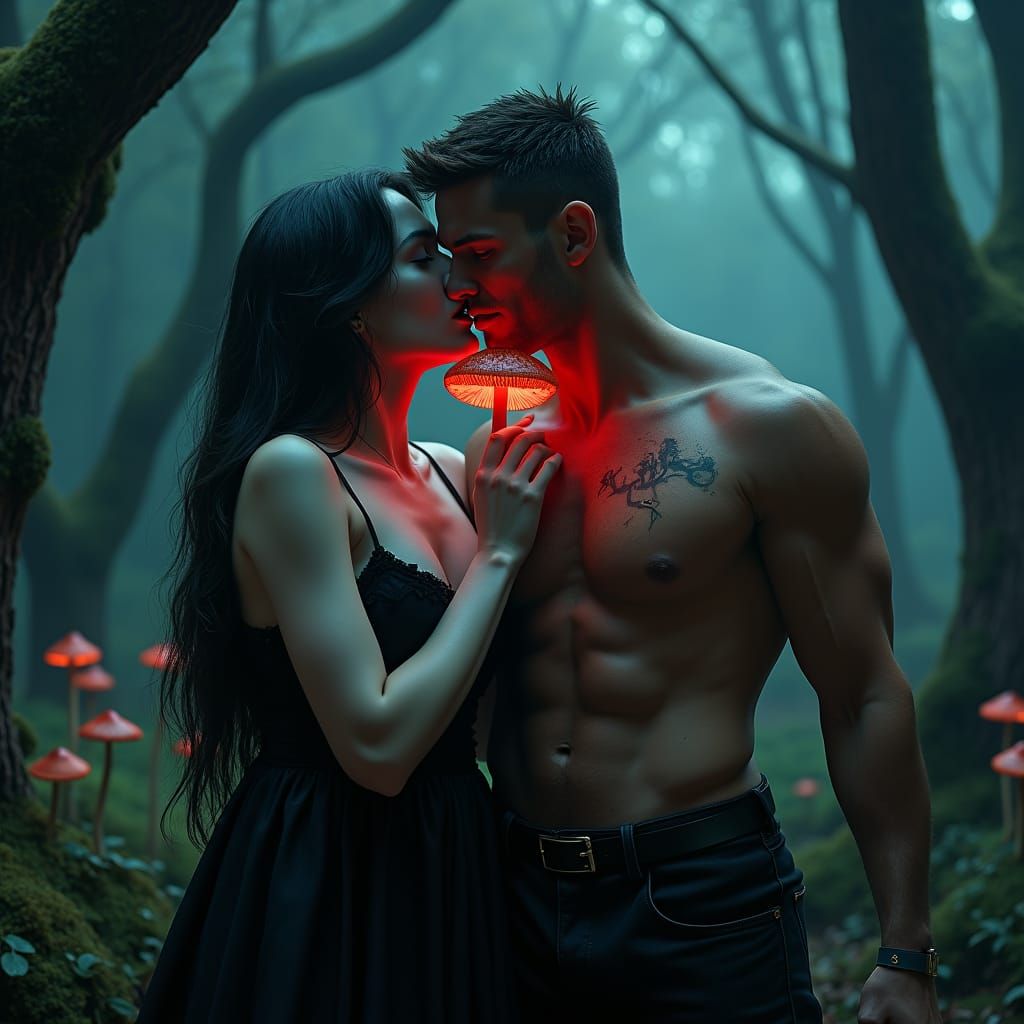 Vampire Bite in Mystical Forest: Fantasy Concept Art