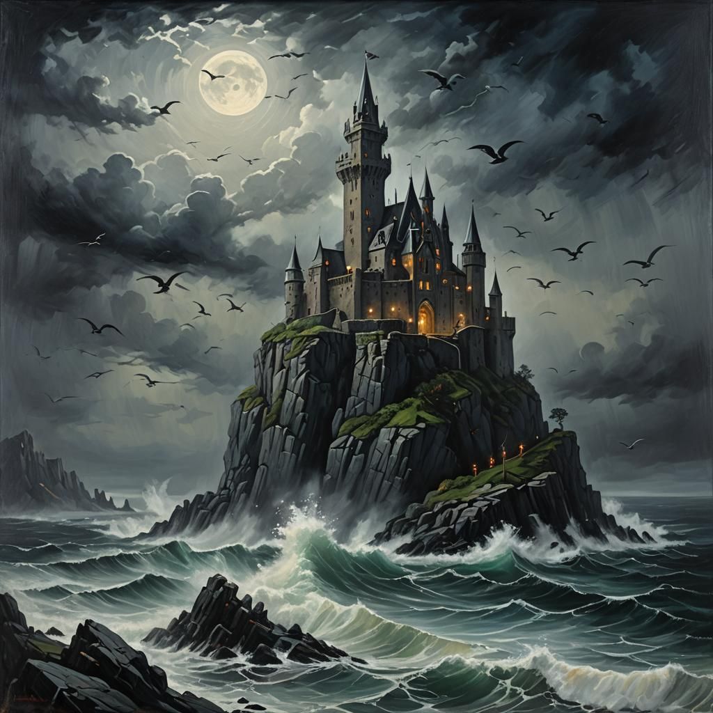 Gothic Castle Seascape in Fantasy Style