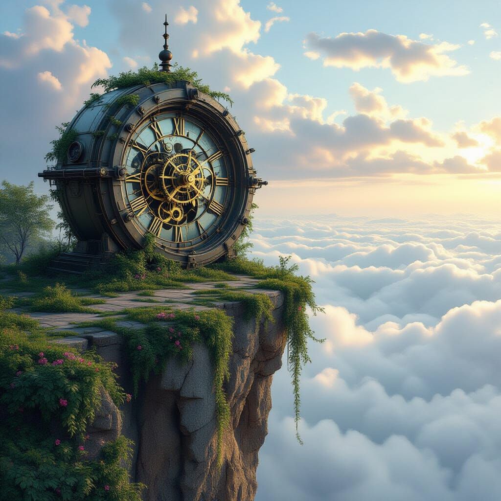 Overgrown Observatory on Cliff Overlooking Clouds