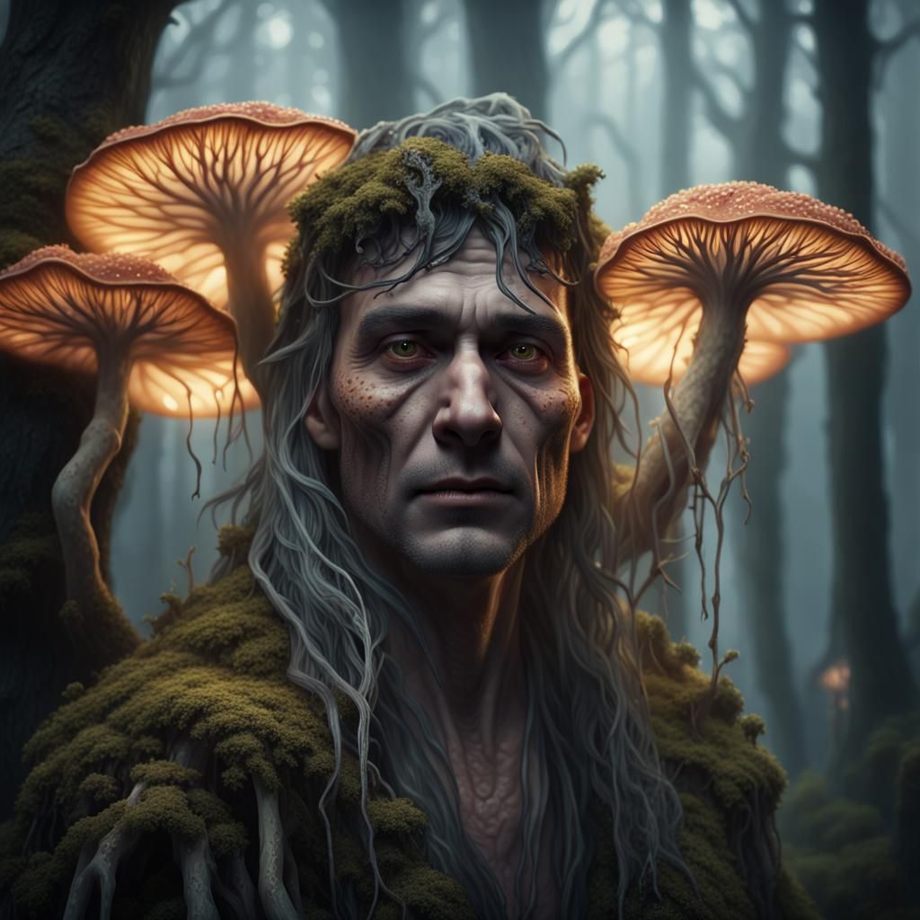 Fungi Sorcerer Portrait in Hyper-Realistic Fantasy Art
