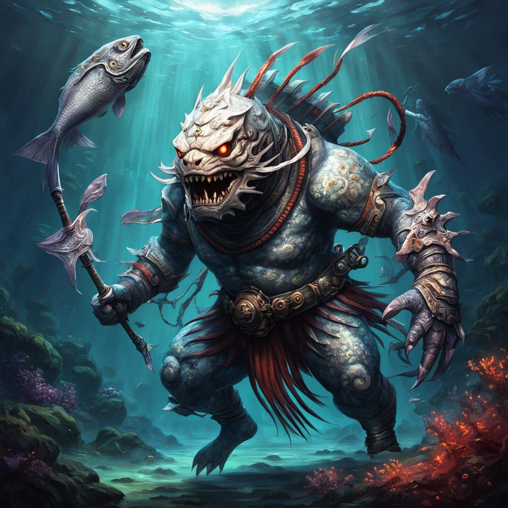 Spirit-Fused Asura Beast with Kusarigama Weapons