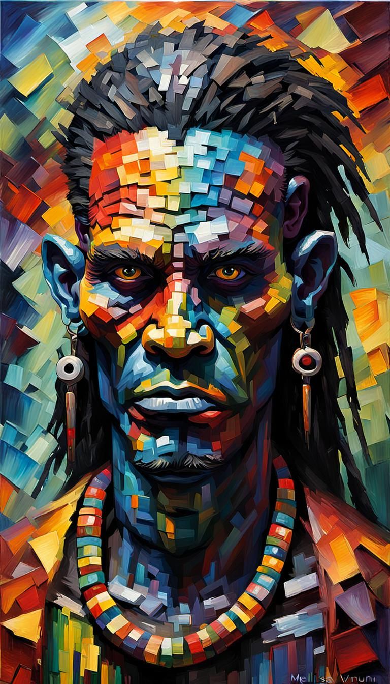 Voodoo Witchdoctor in Impasto Acrylic Painting Style