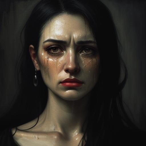 Emotional Oil Portrait of Weeping Woman