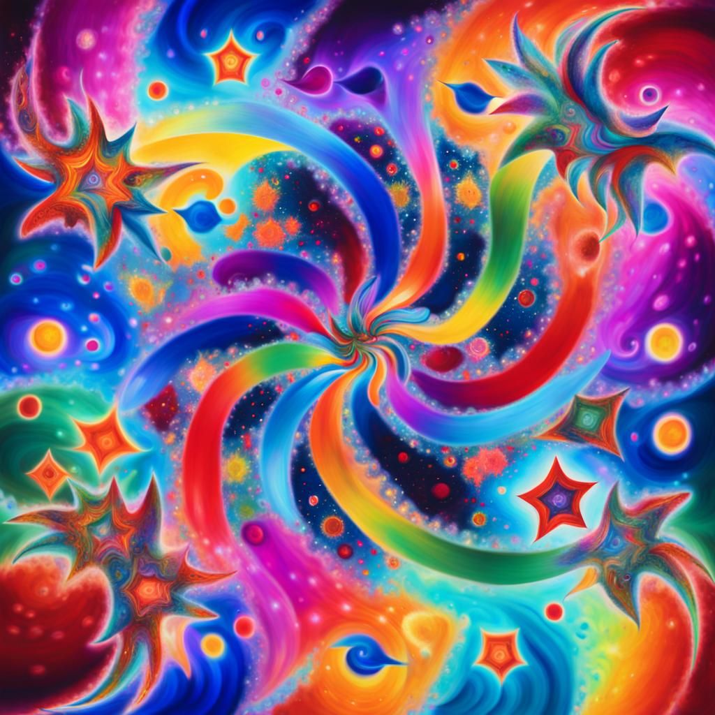 Cosmic Yoga Stars in Surrealist Rainbow Fractal