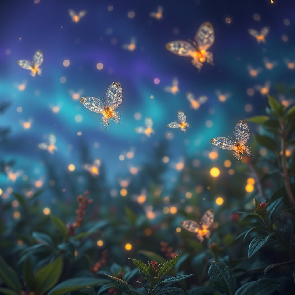 Ethereal Fireflies Dance in Enchanted Forest