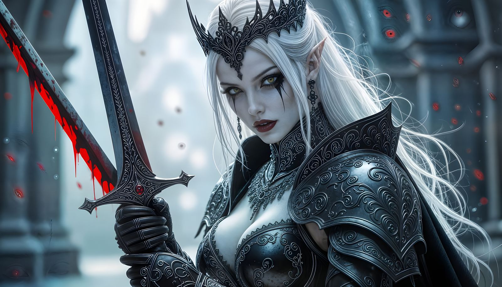 Gothic Warrior with Sword in Hyperrealistic Style