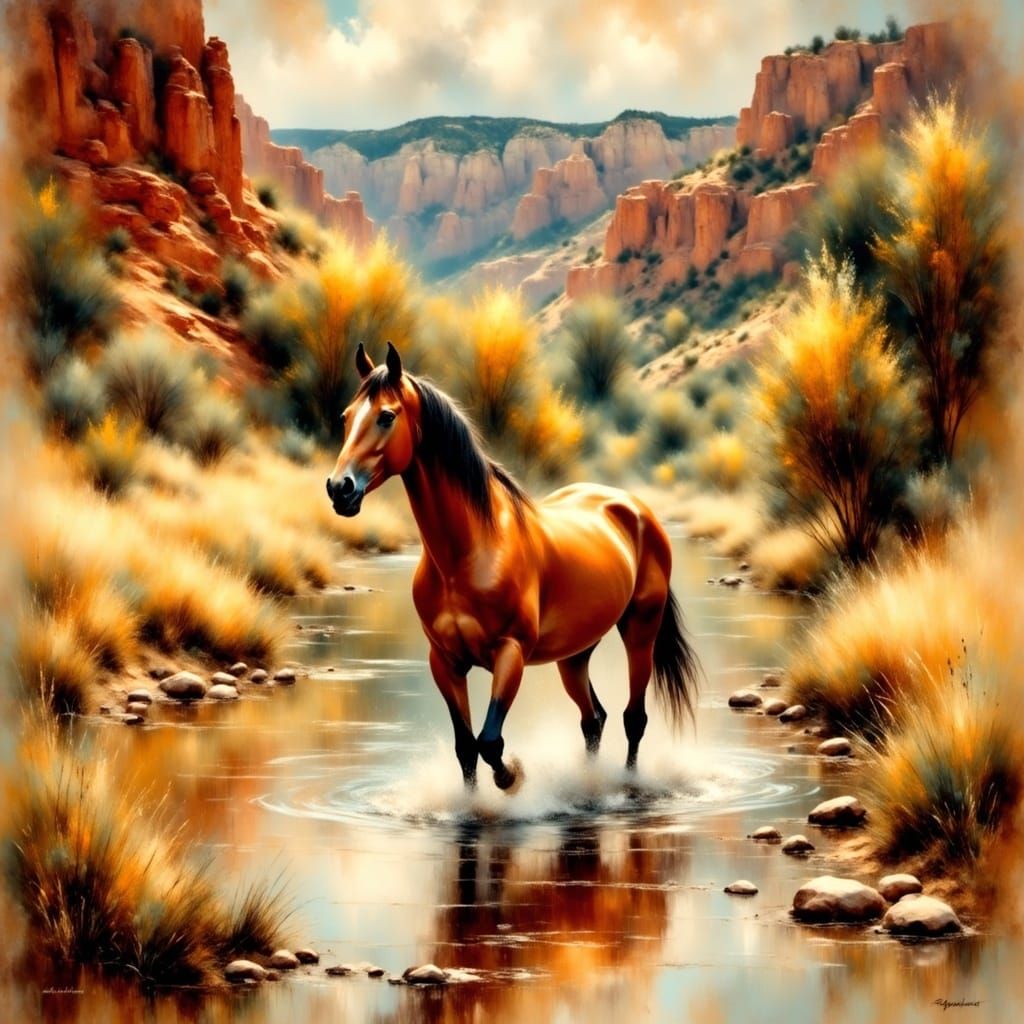 Sedona River Landscape in Impressionist Style