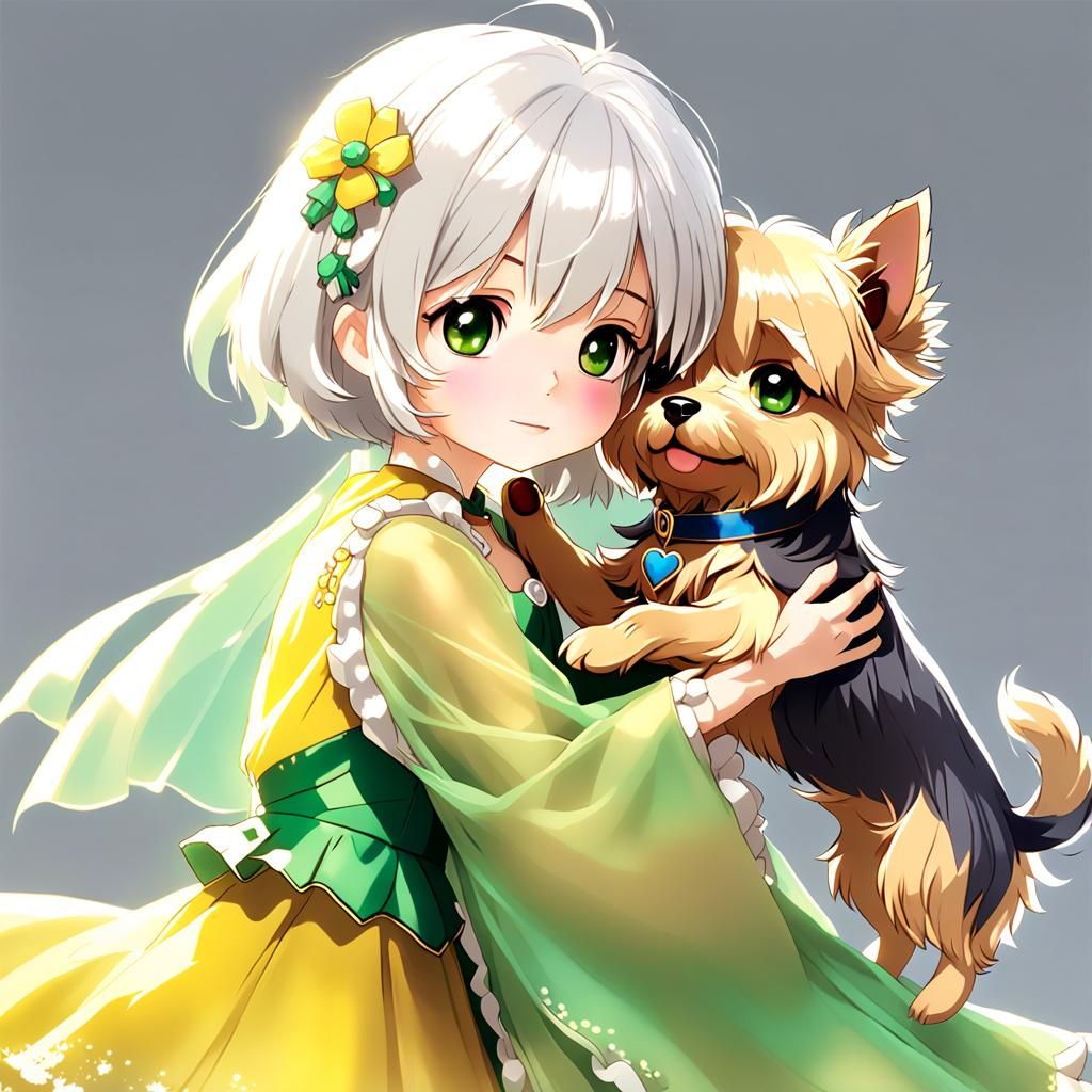 Anime Princess with Yorkshire Terrier Dog