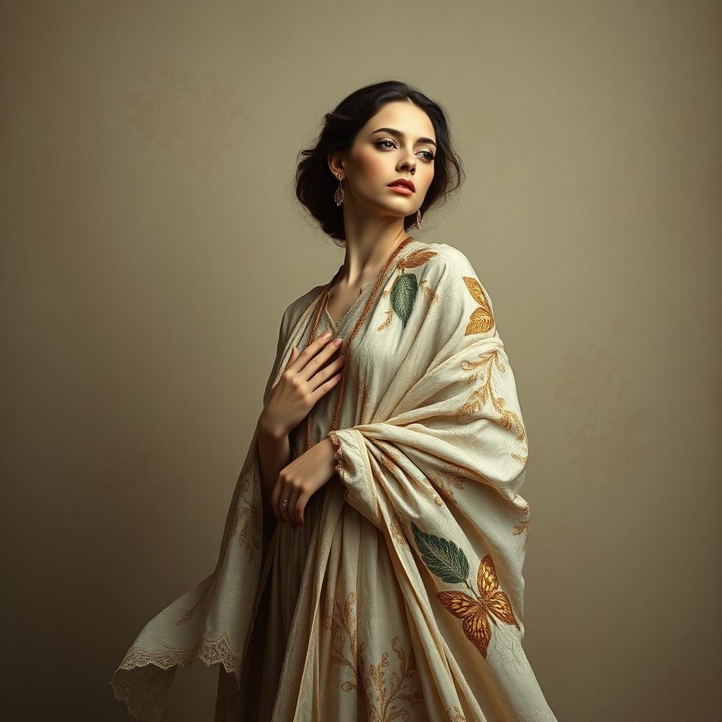 Ethereal Goddess in Golden Robes, Art Nouveau Symbolism