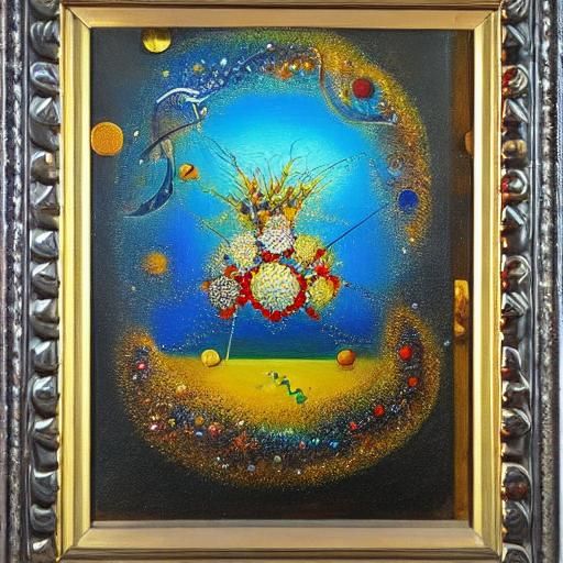 Surrealist Abstract Painting with Dotted Circles and Icy Ele...
