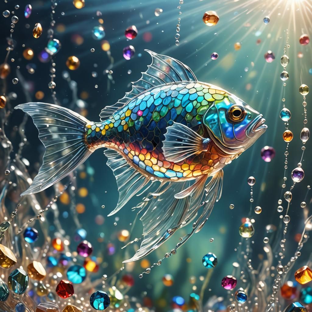 Glass Fish in Refracted Light: Photorealistic Concept Art
