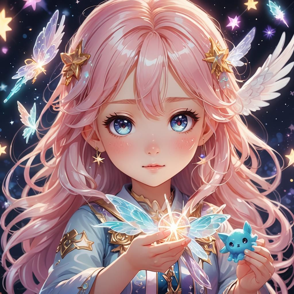 Chibi Girl Conjuring Spirit in Anime Style