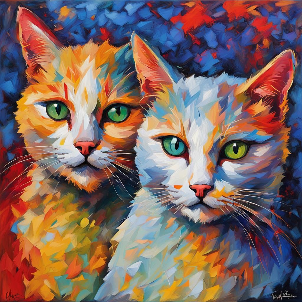 Abstract Cats in Expressionist Impasto Style