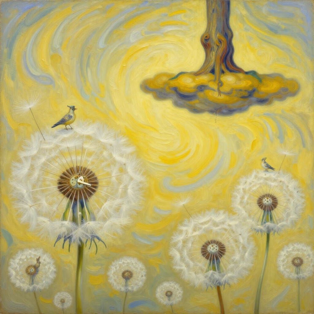 Surreal Dandelions Amidst Nebulae and Clockwork Life