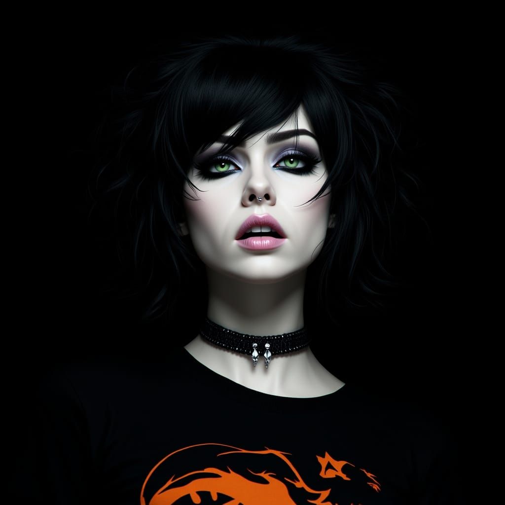 Emo Woman with Intense Gaze and Piercings