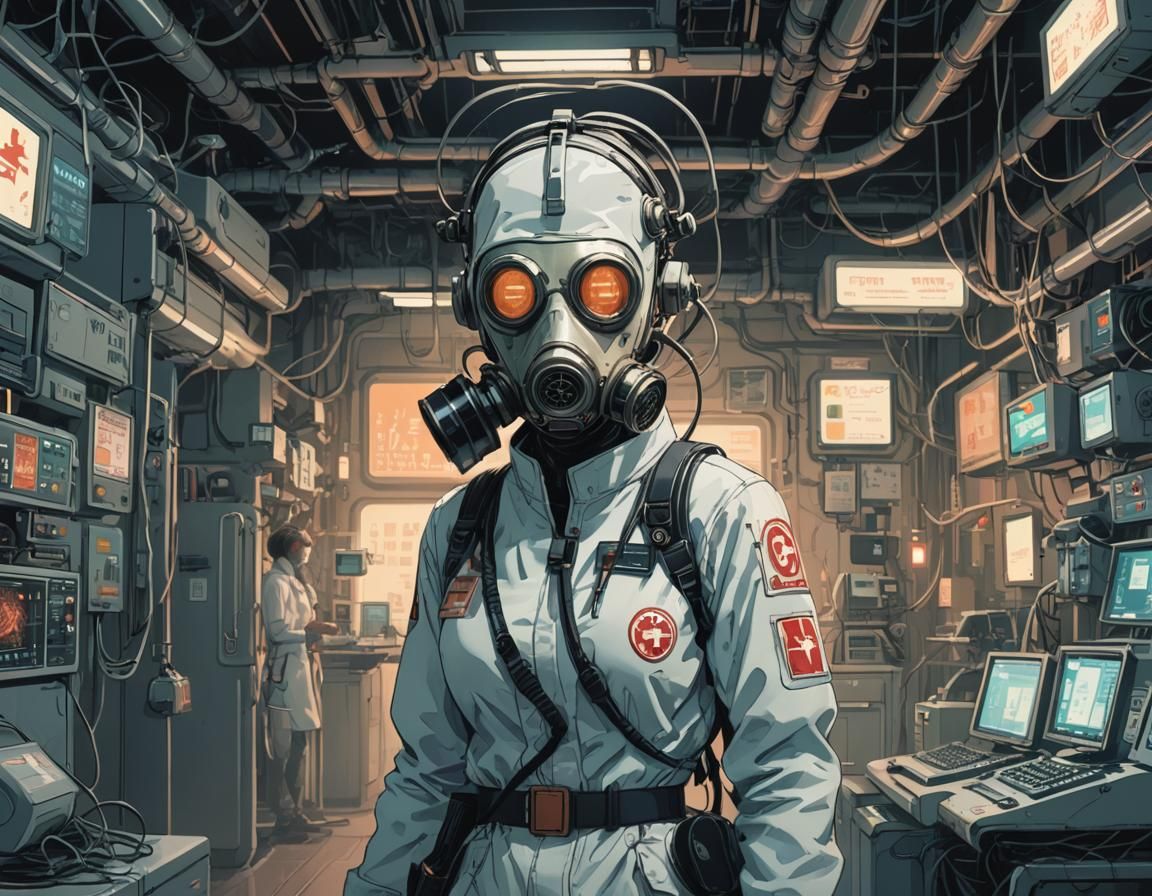Cyberpunk Nurse in Dystopian Hospital