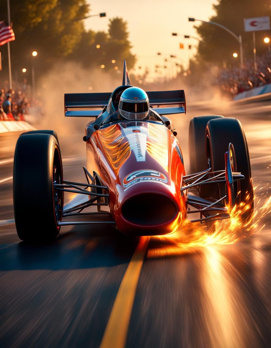 Dragster Race with Flaming Tires, CGI Render