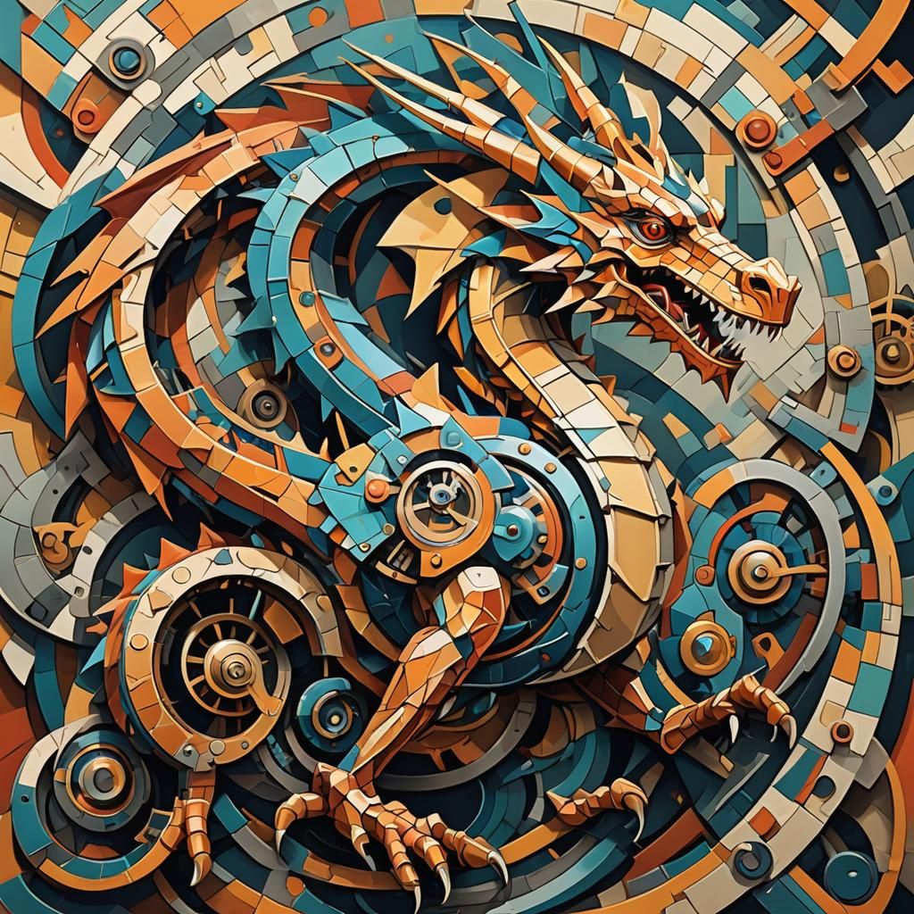 Clockwork Dragon in Cubist Art Deco Style
