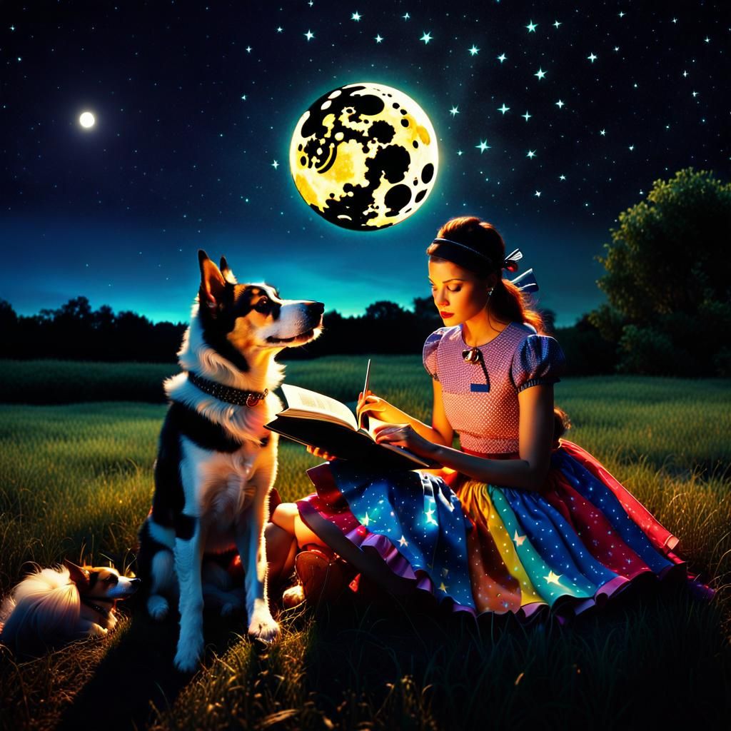 Dog Reads Novel in Space, Surreal Still