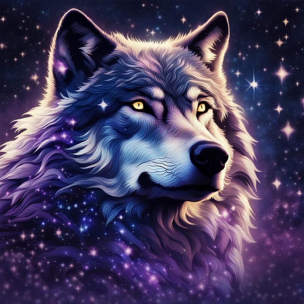 Majestic Star Wolf Under Cosmic Sky