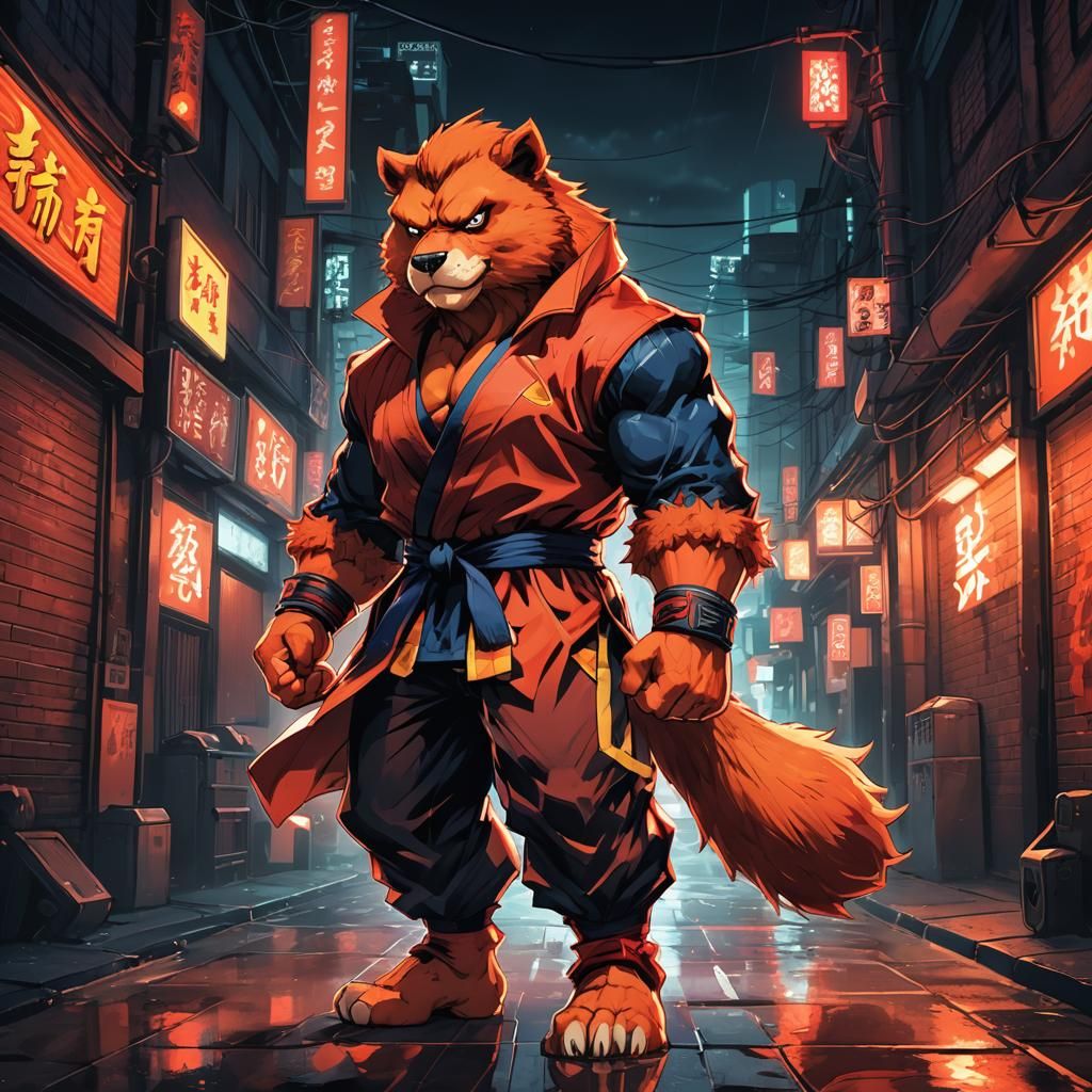 Bearkin Street Fighter in Anime Manga Style