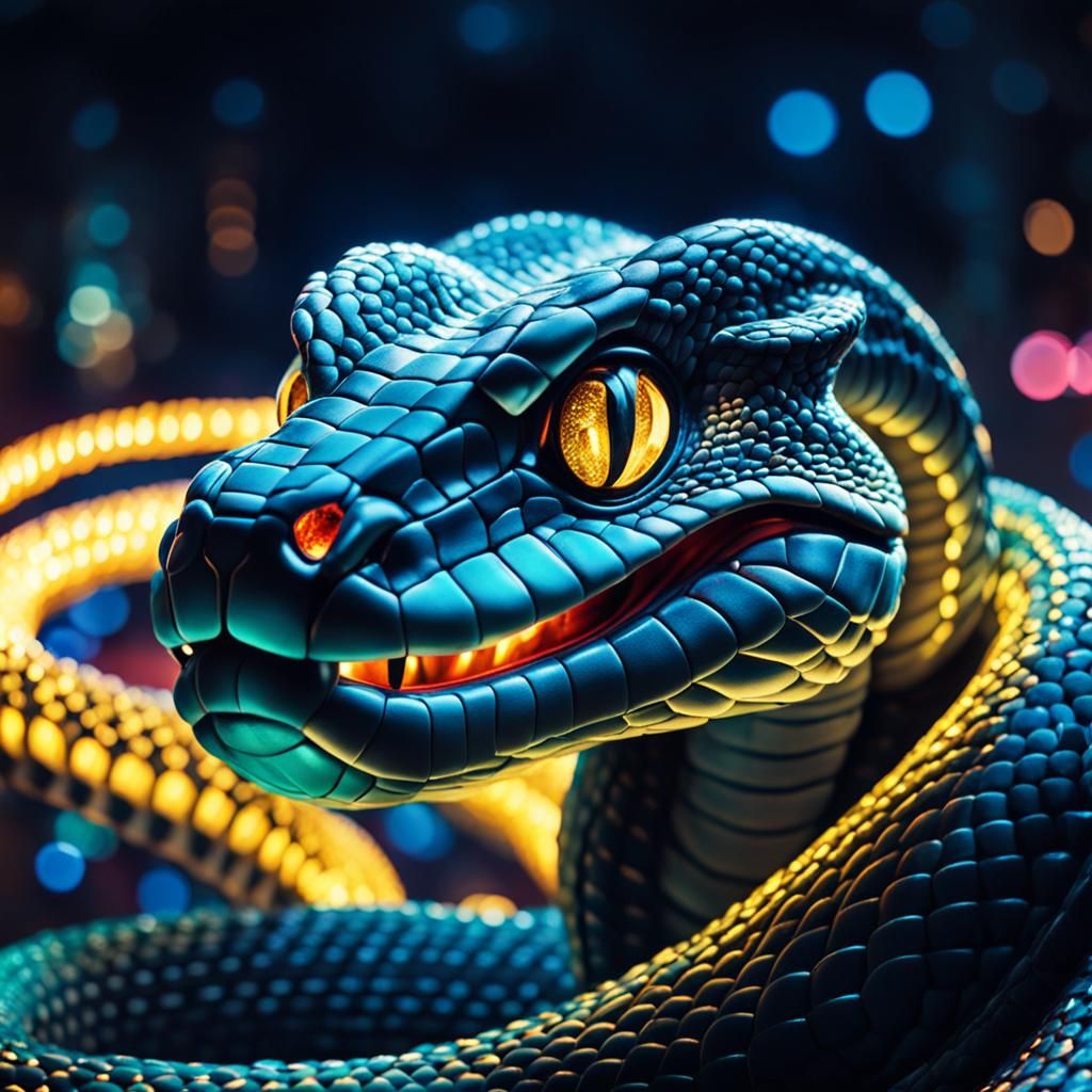 Illuminated Neon Cobra at Night Under Stars