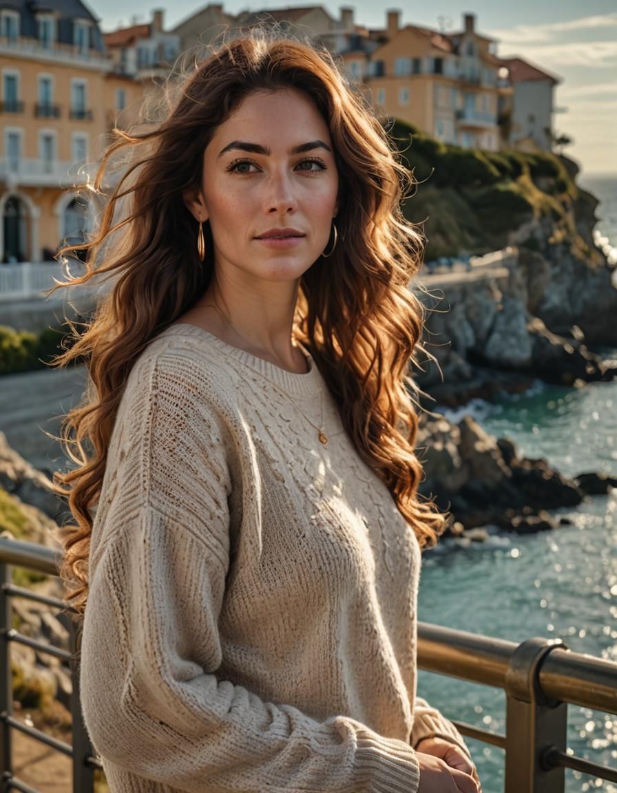 Woman by the Sea in Hyperrealistic Style