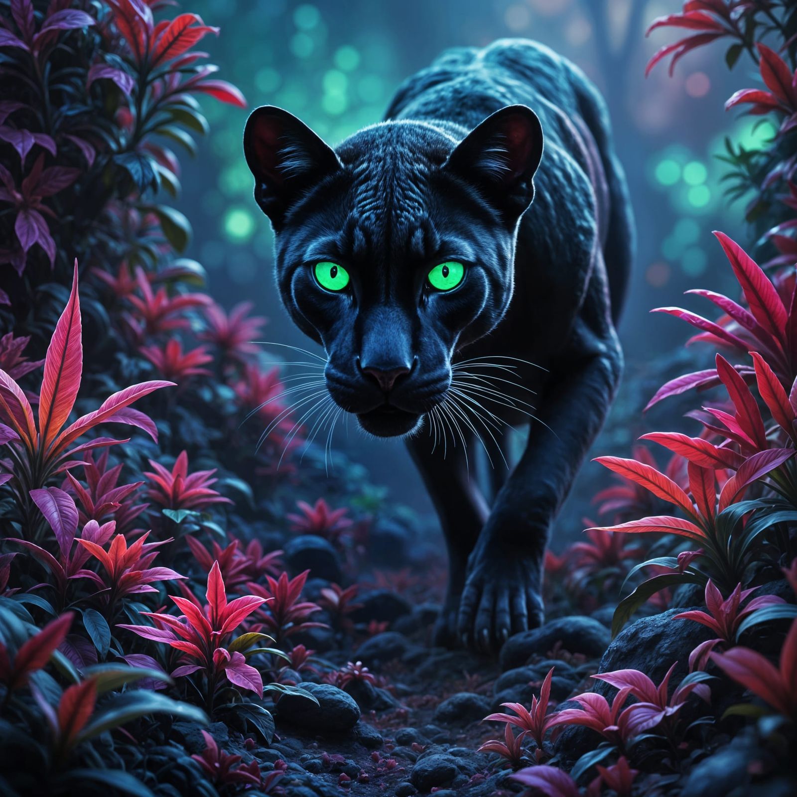 Alien Panther Stalks Neon Jungle in Dark Fantasy Concept Art...