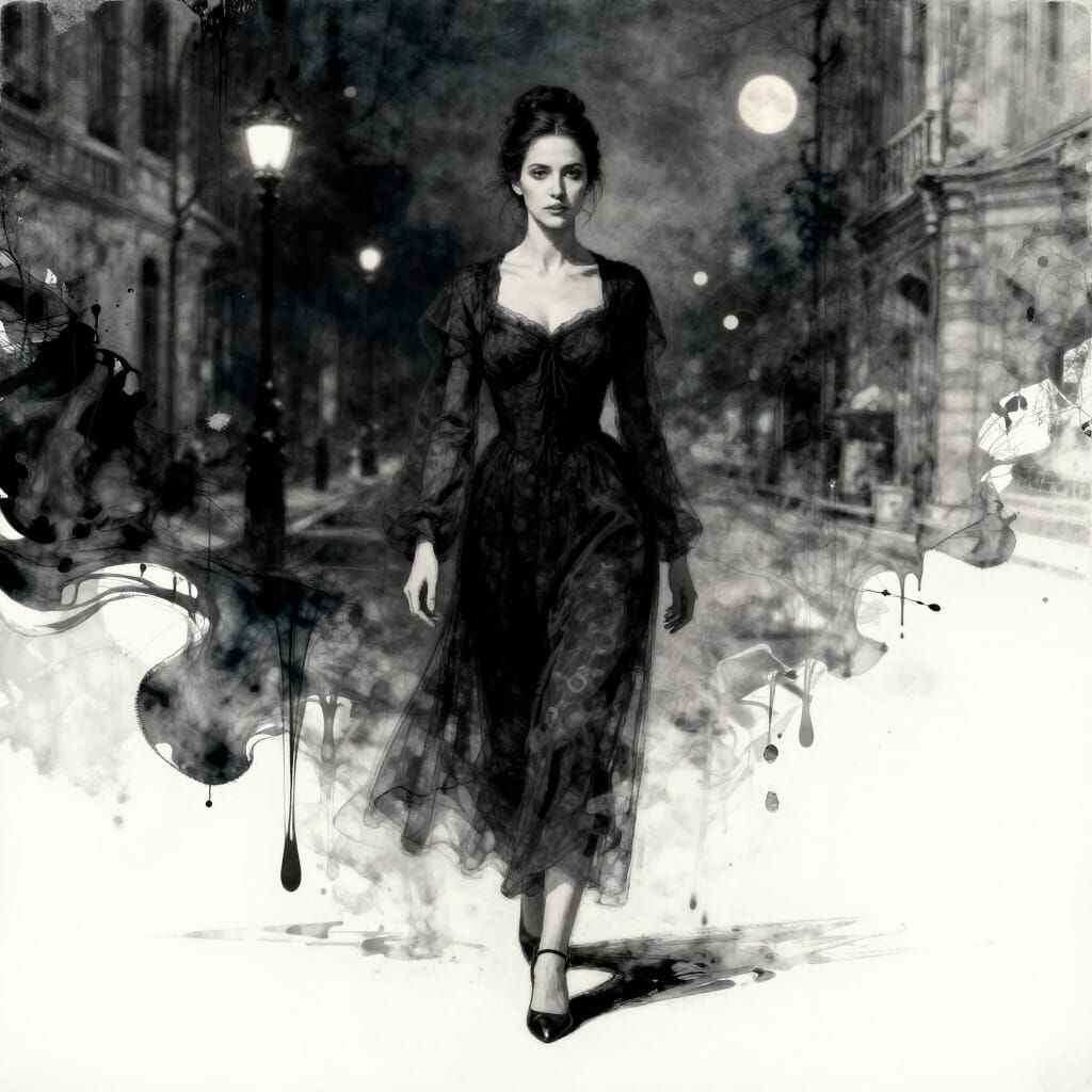 Lady Macbeth Walking at Night in Deconstructivist Style