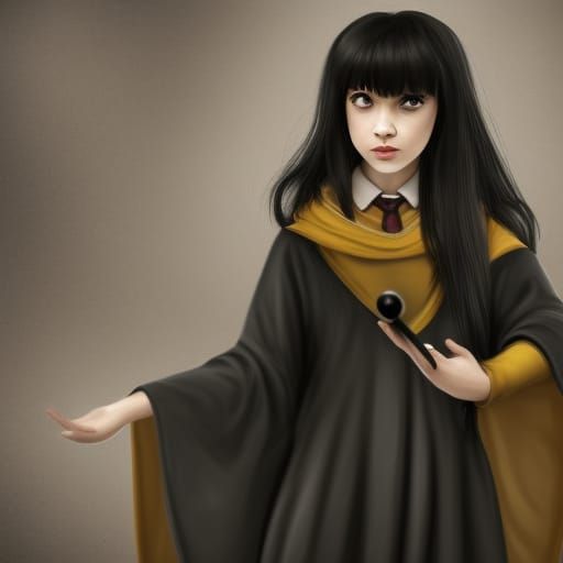 Girl in Hufflepuff Robe at Hogwarts, Digital Art