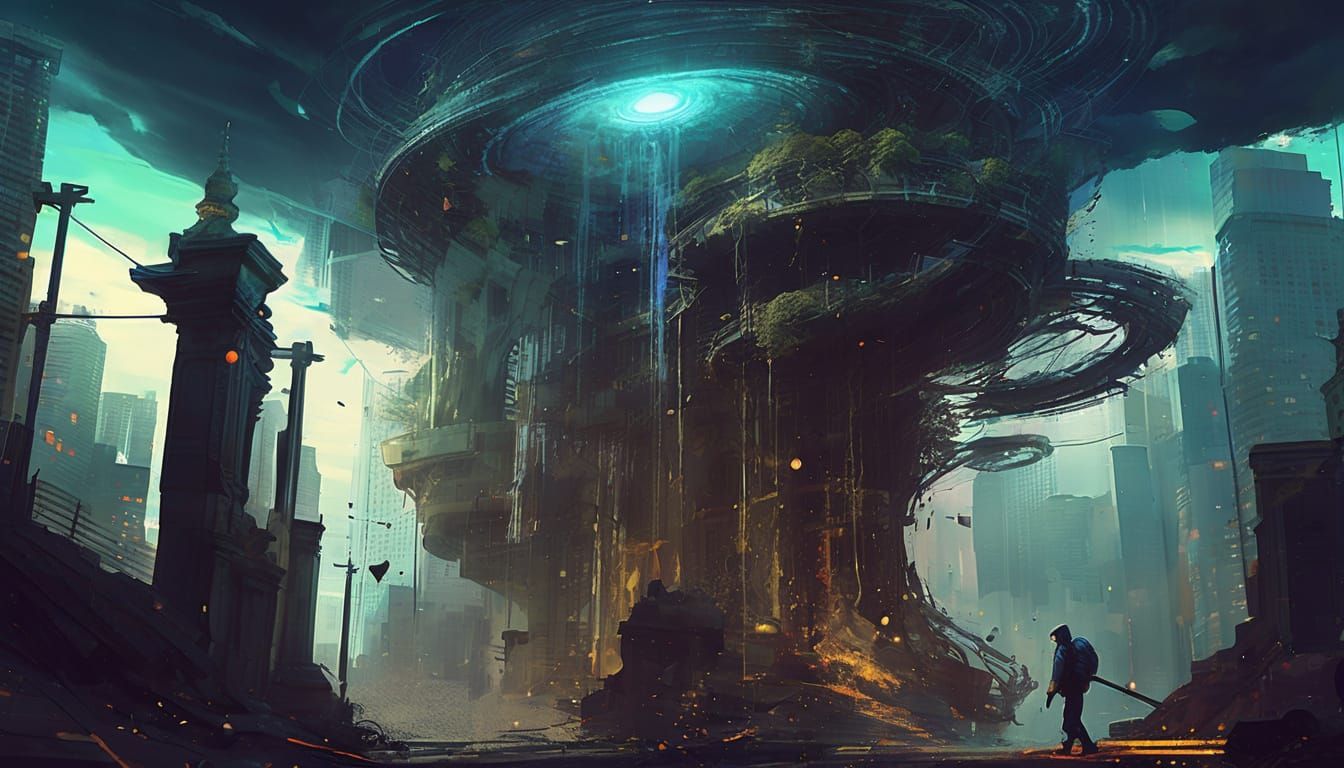 Surreal Digital Art of an Angelic Girl in a Dreamy Landscape