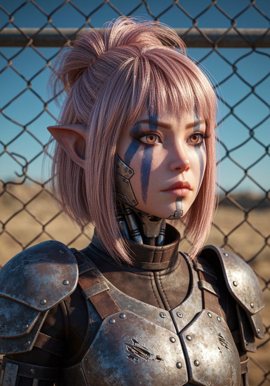 Cyborg Maiden Guarding Area 51: Digital Art