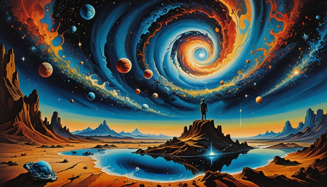 Cosmic Figure in Vibrant, Swirling Vortex