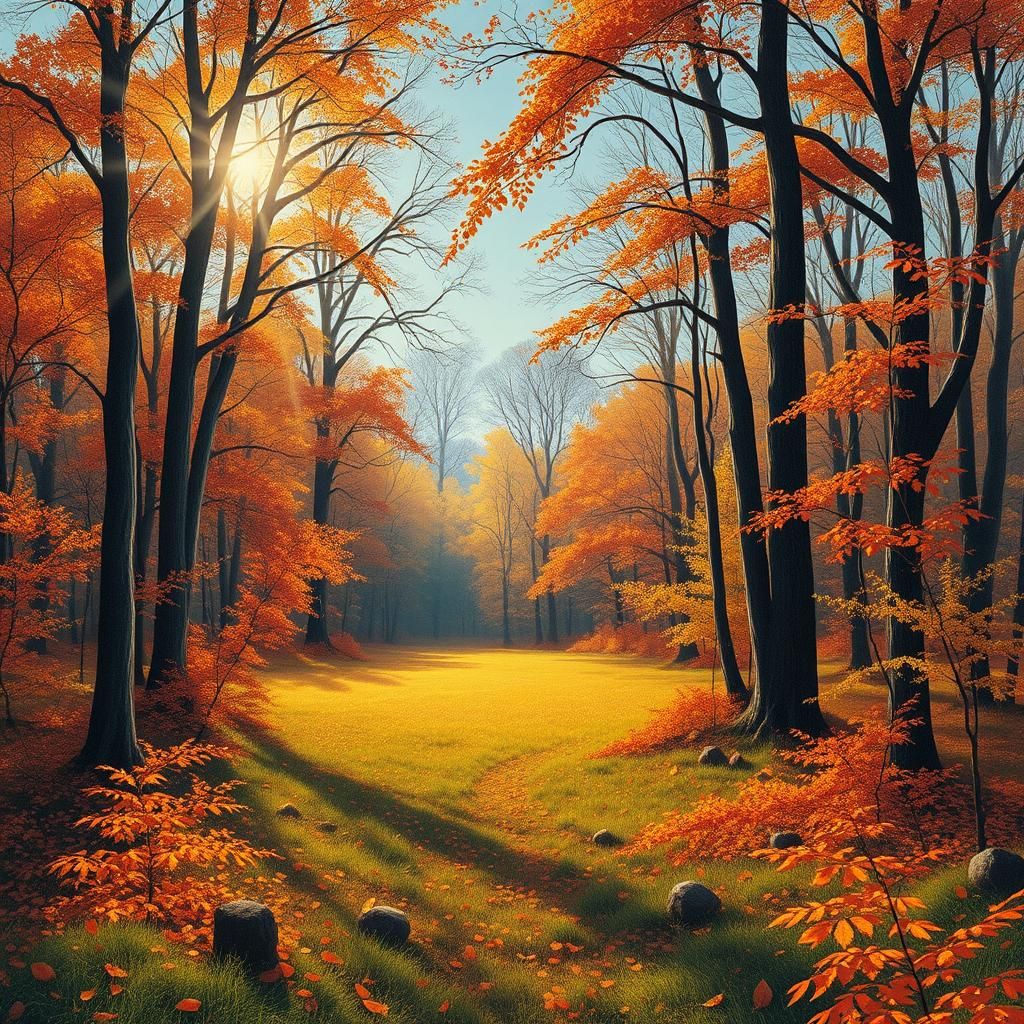 Autumn Clearing in Woods Painting: William Morris Style