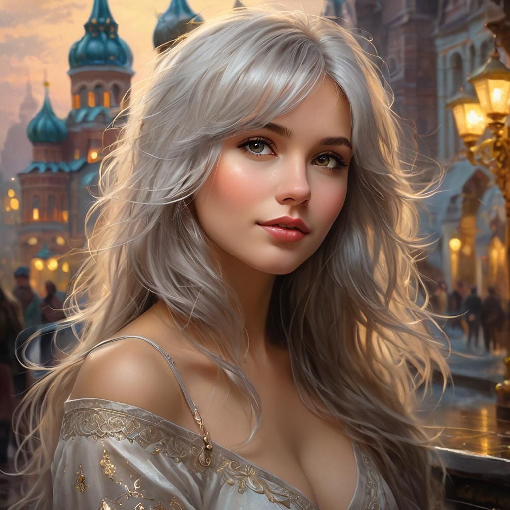 Ethereal Woman in Moscow: Oil Painting