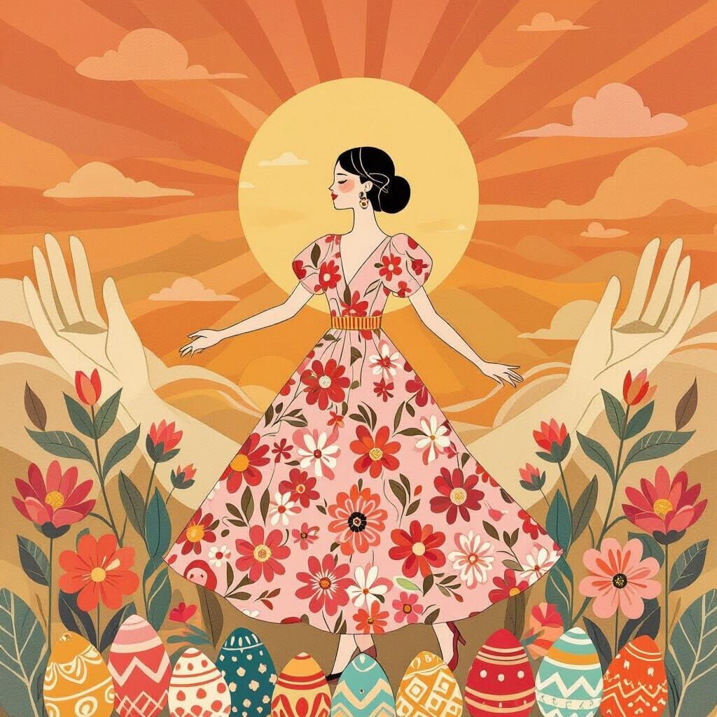 Floral Figure with Eggs in Abstract Candy Style