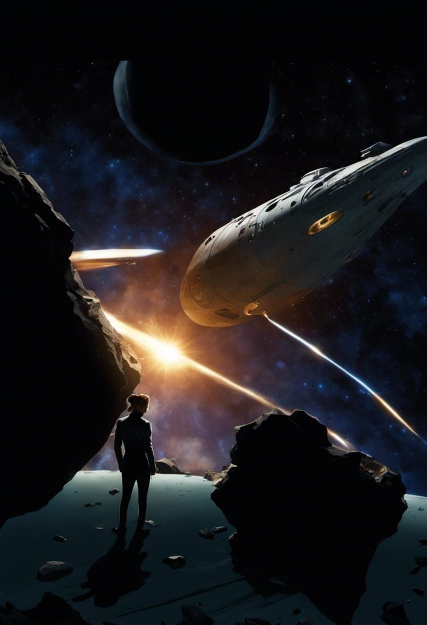 Time Traveler and Old Man at Starship Wreckage