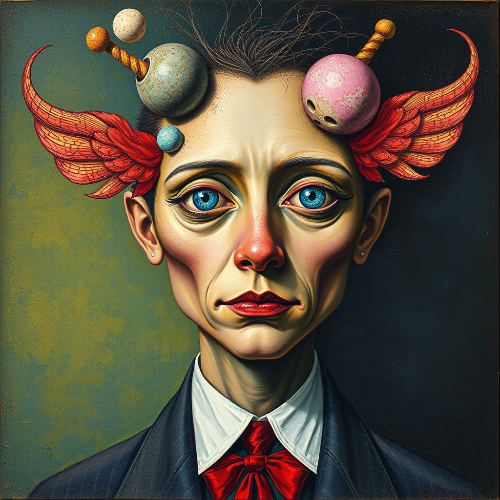 Surreal Portrait in Vibrant Mixed Media