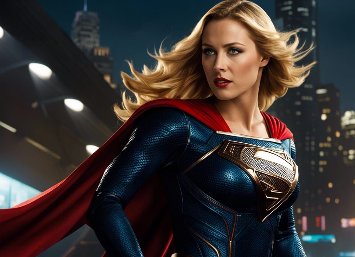 Supergirl Lifts Car: Hyperrealistic Action Movie Scene