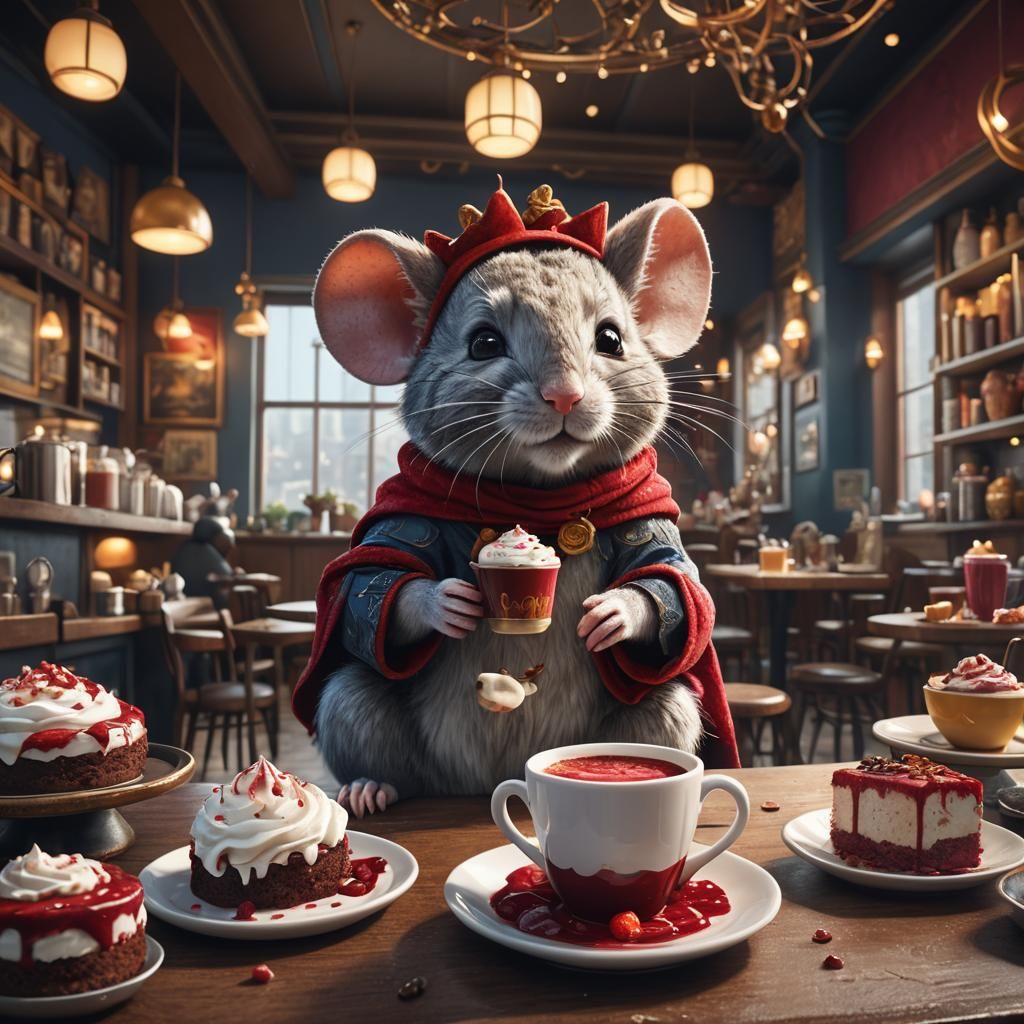 Mouse and Cat Cafe Scene in Detailed Matte Painting