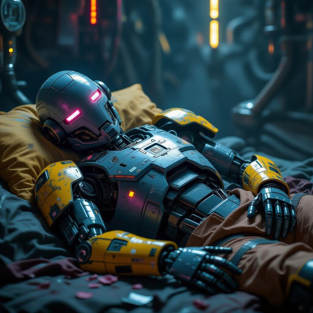 Sleeping Robot in Cyberpunk Attire