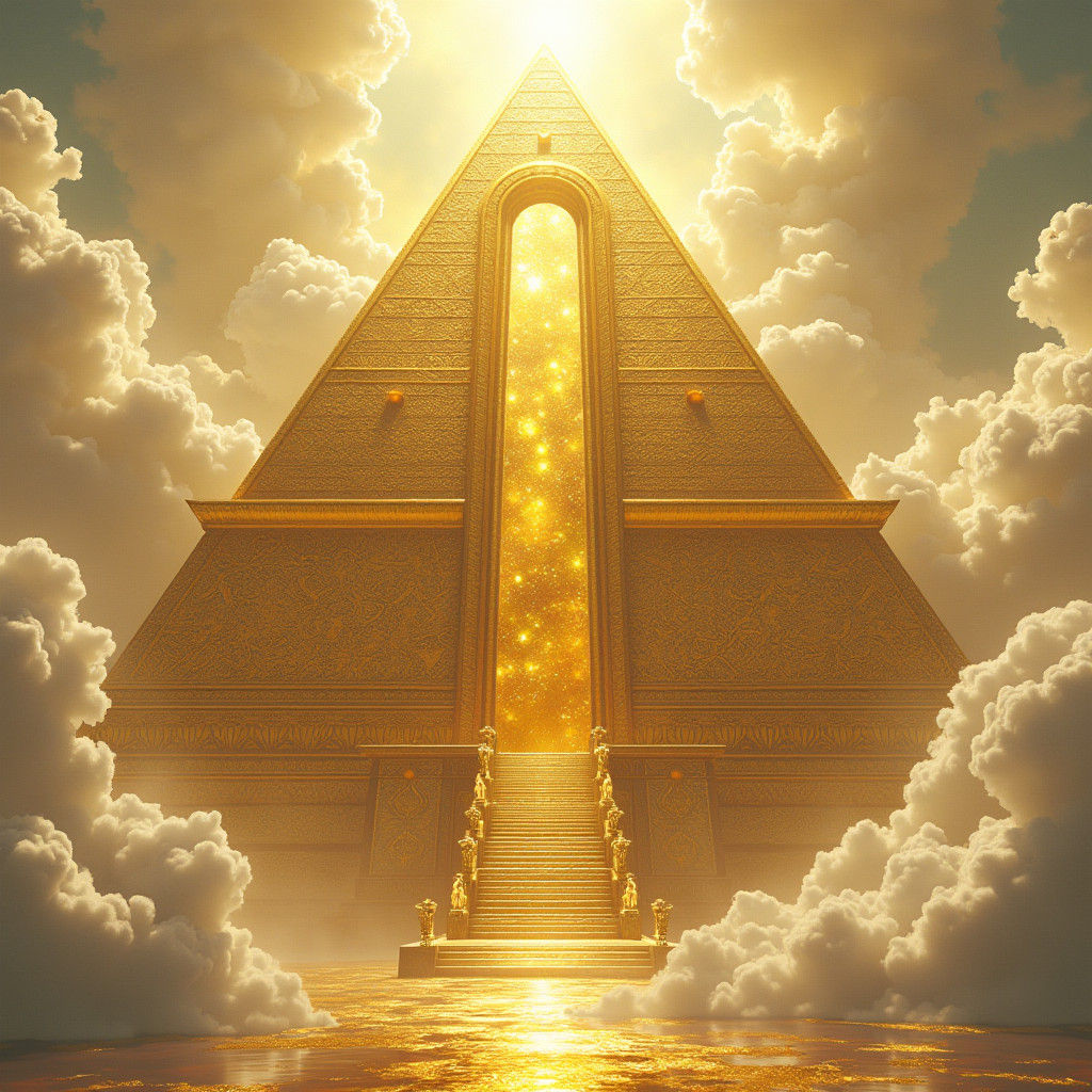Golden Egyptian Pyramid Temple in Futuristic Digital Art Sty...