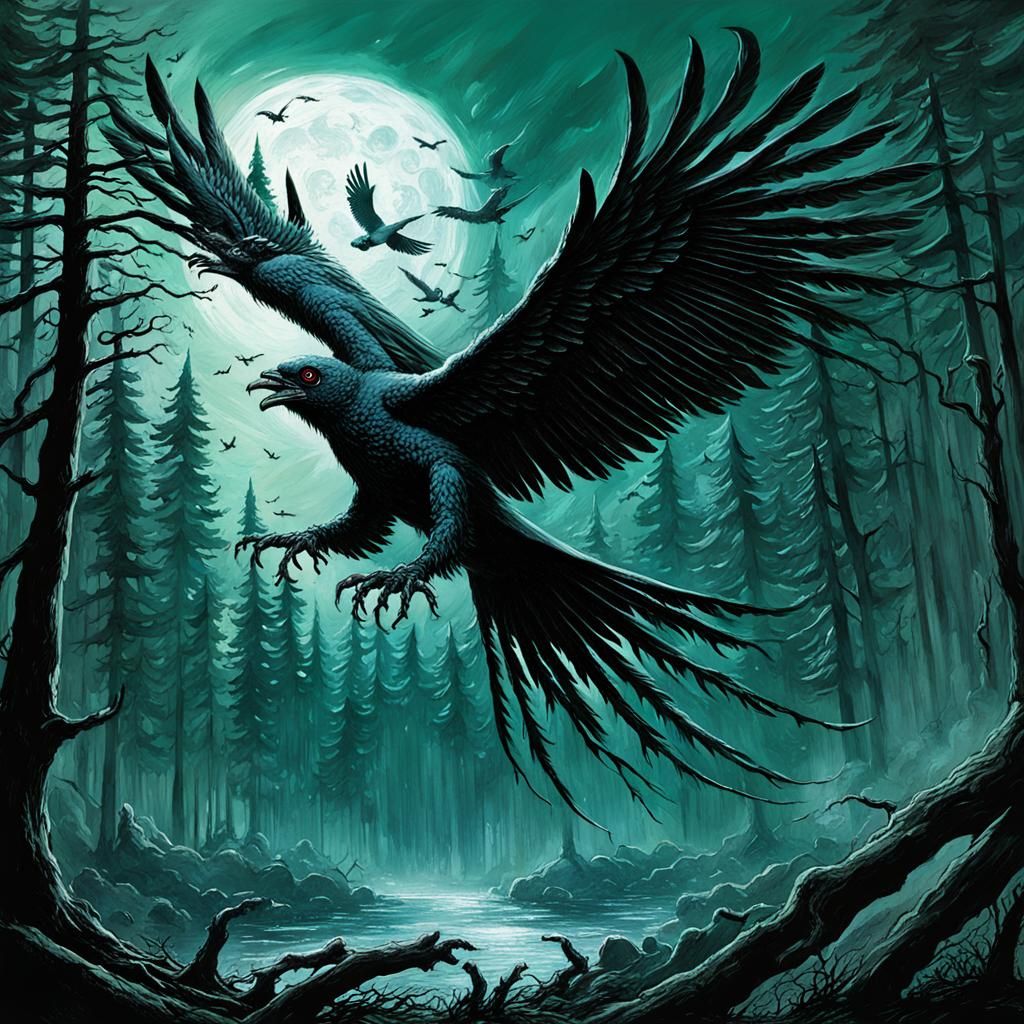 Eldritch Thunderbird in a Dark Fantasy Landscape