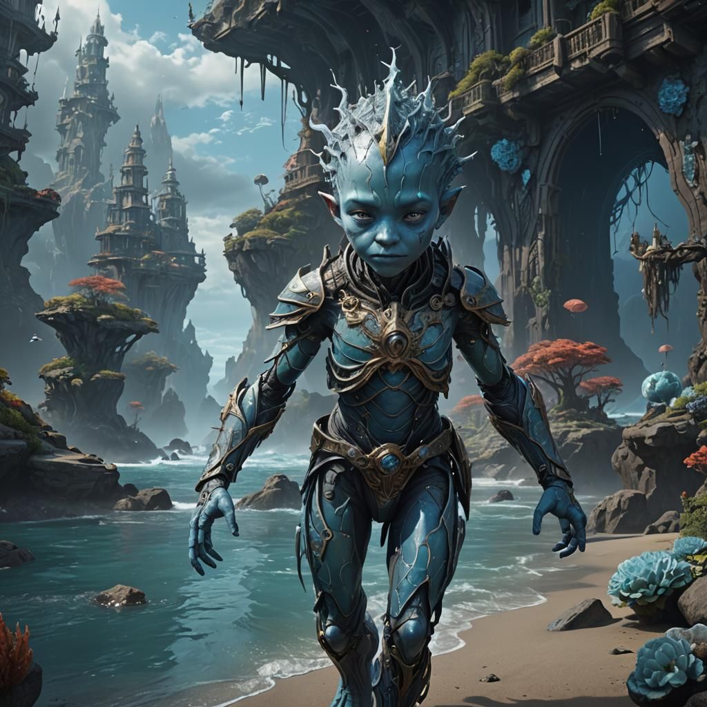 Dark Fantasy Sea Humanoid Child: Detailed Matte Painting