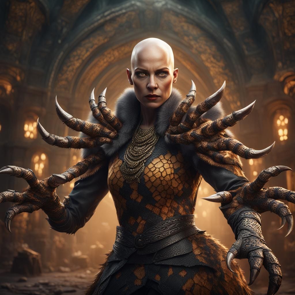Terrifying Woman with Claws in Detailed Matte Painting