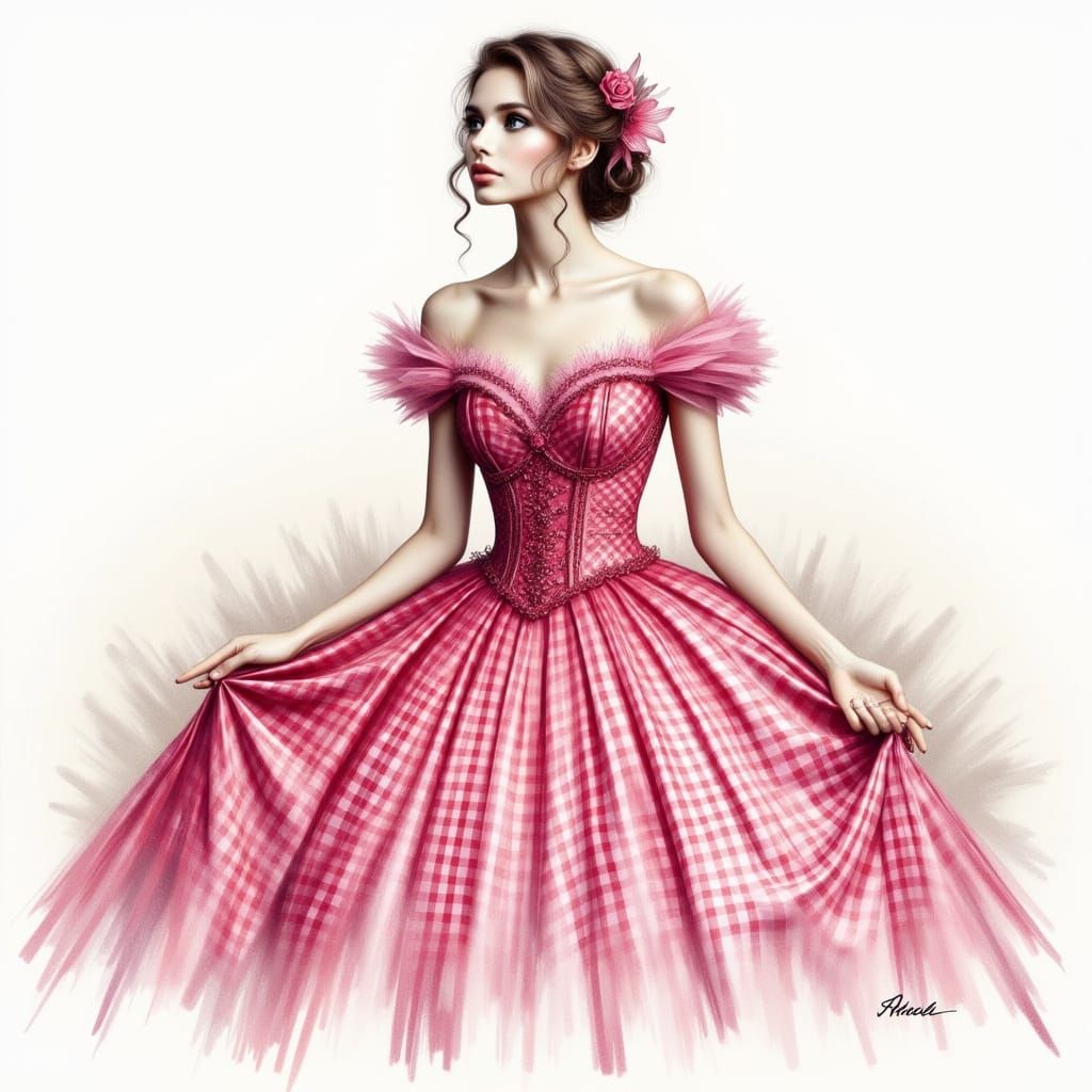 Gingham Princess in Sparkling Ballgown