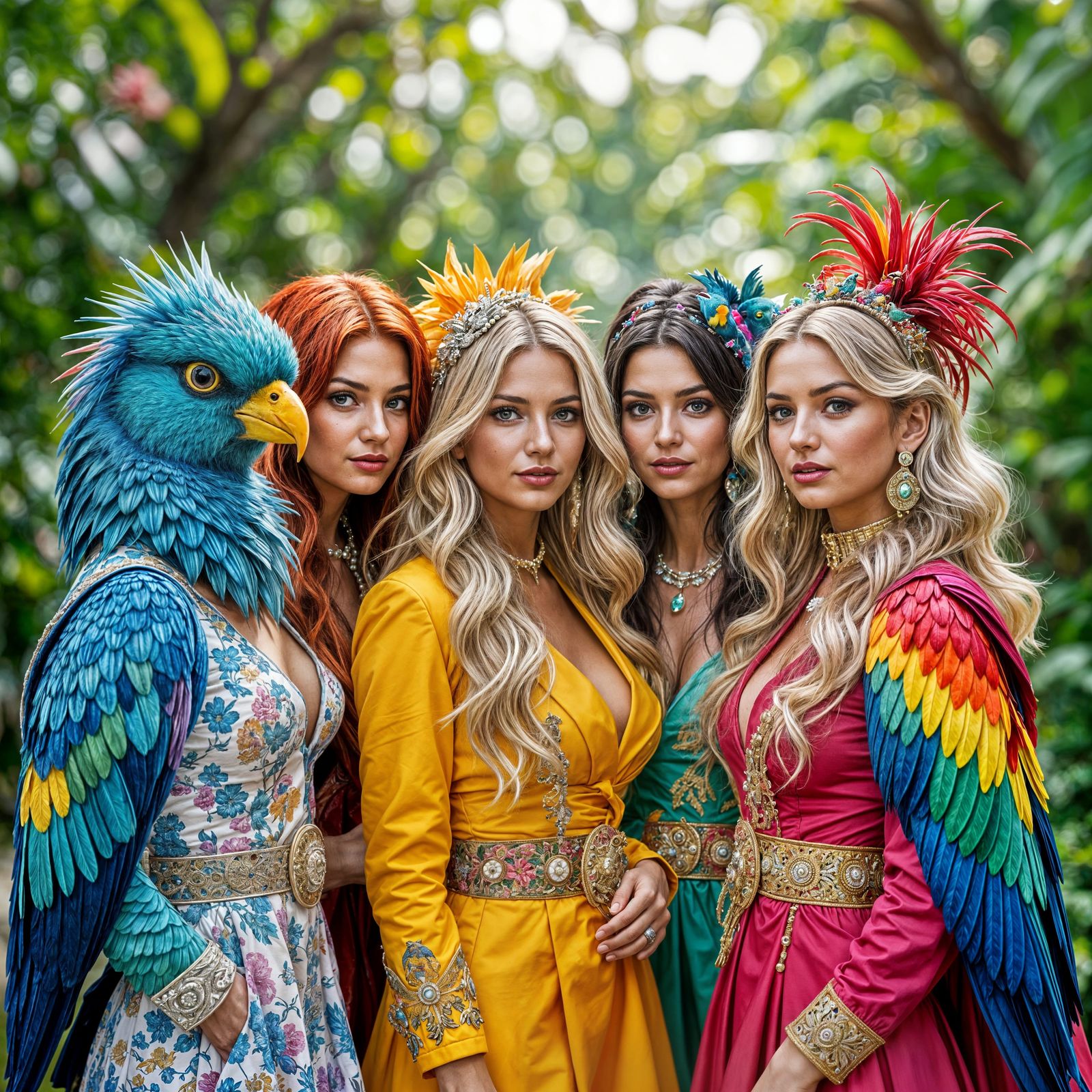 Colorful Birds Dressed as Spice Girls in Detailed Setting